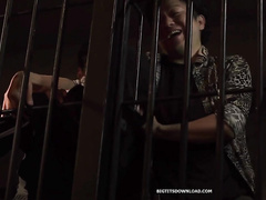 Лижет манду связанной азиатке с большими грудями и заставляет сделать минет